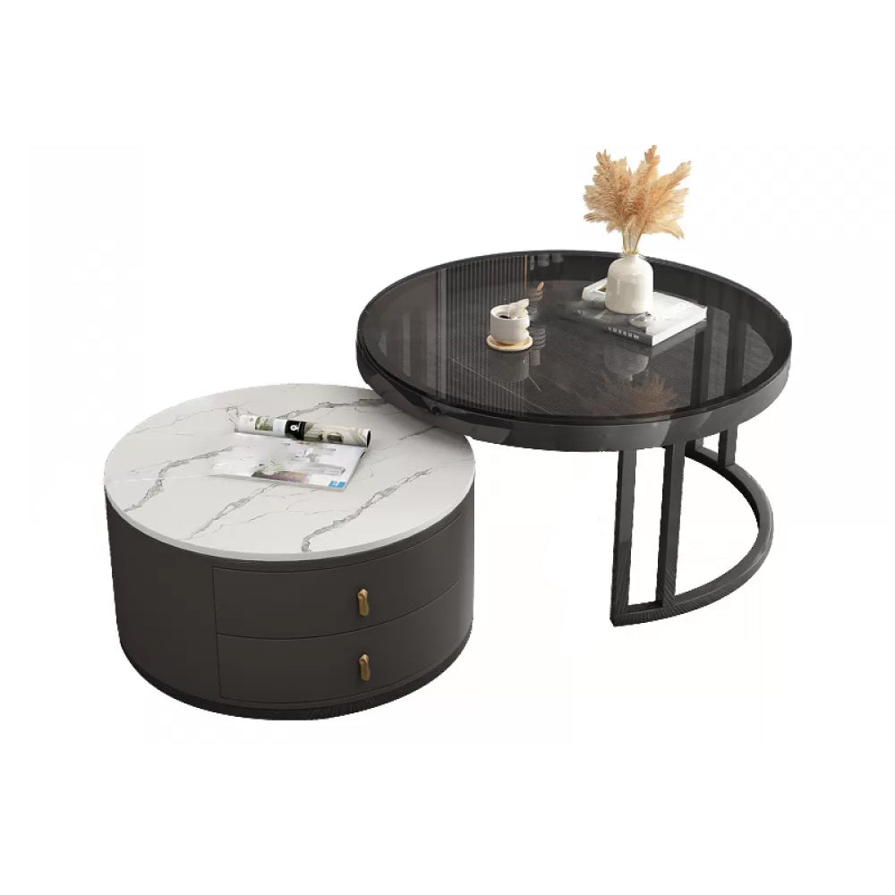 Round Nesting Coffee Table Set Frame Modern Storage Coffee Table