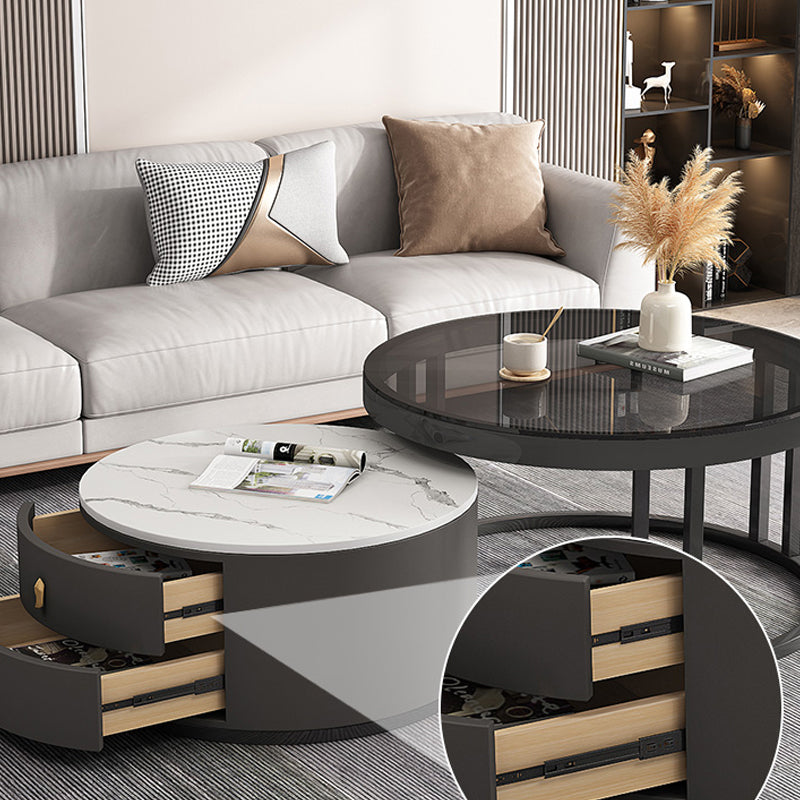 Round Nesting Coffee Table Set Frame Modern Storage Coffee Table