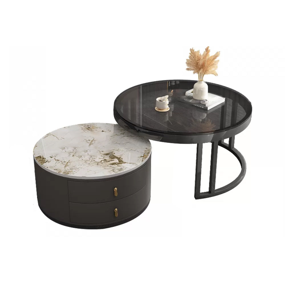 Round Nesting Coffee Table Set Frame Modern Storage Coffee Table
