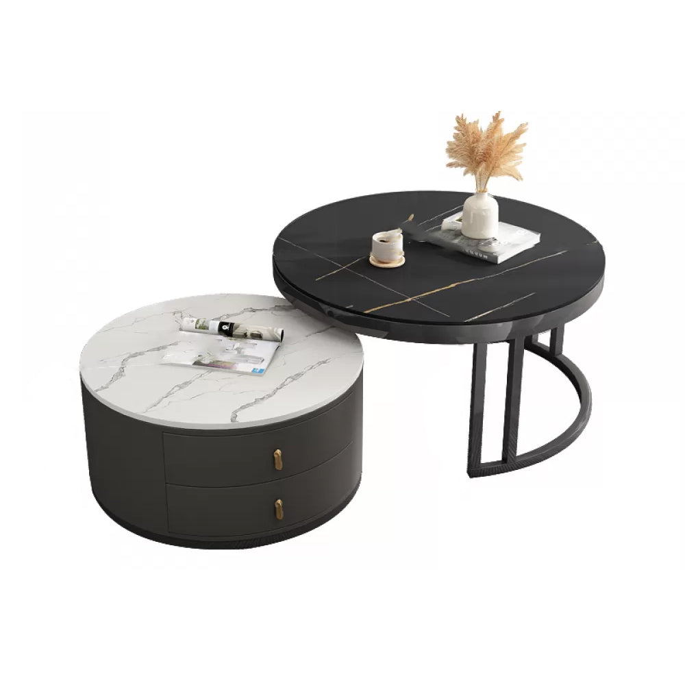Round Nesting Coffee Table Set Frame Modern Storage Coffee Table