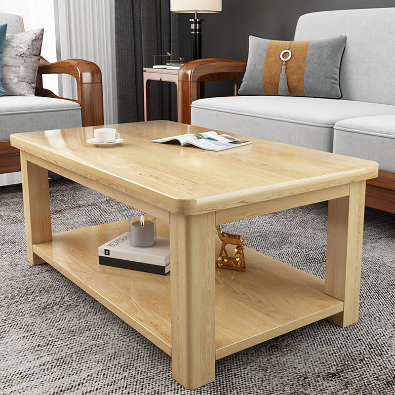 Contemporary Solid Wood Coffee Table Rectangle 4 Legs Coffee Cocktail Table