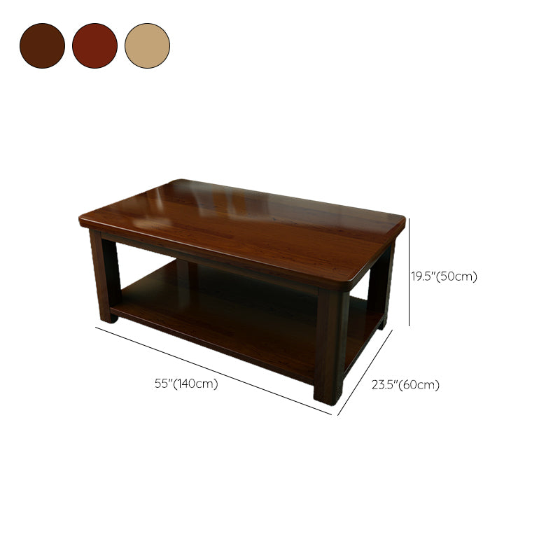 Contemporary Solid Wood Coffee Table Rectangle 4 Legs Coffee Cocktail Table