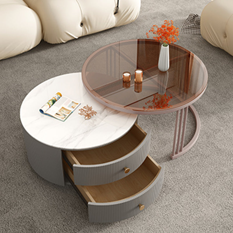 Glam Nesting Coffee Table Set Frame Round Slate Coffee Table with Drawers