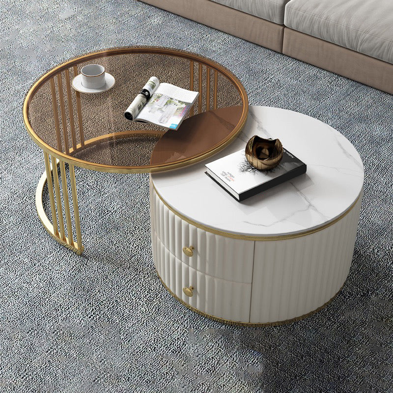 Slate and Metal Coffee Table Frame Nesting Coffee Table Set with Drawers