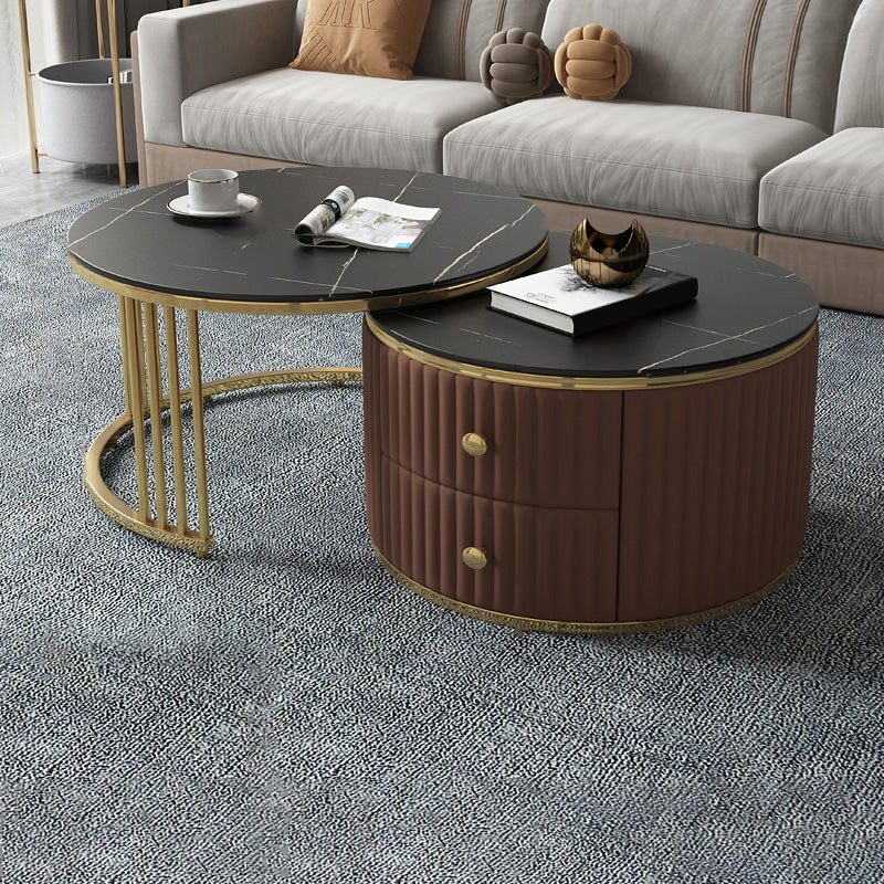 Slate and Metal Coffee Table Frame Nesting Coffee Table Set with Drawers