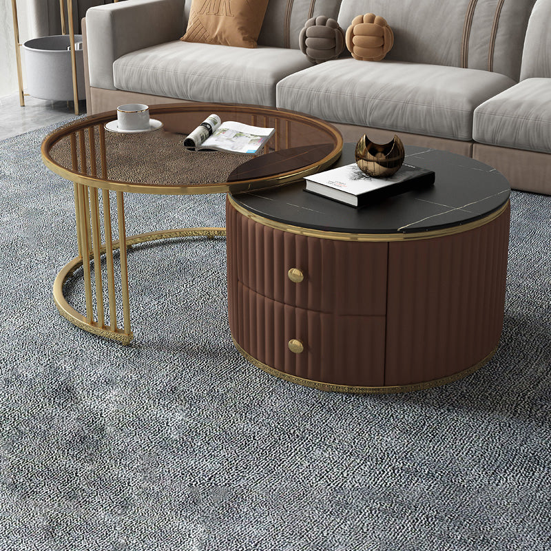 Slate and Metal Coffee Table Frame Nesting Coffee Table Set with Drawers
