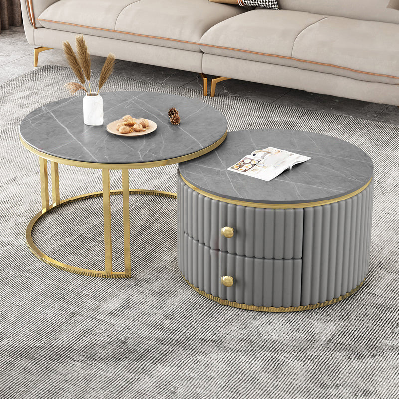 Slate and Metal Coffee Table Frame Nesting Coffee Table Set with Drawers