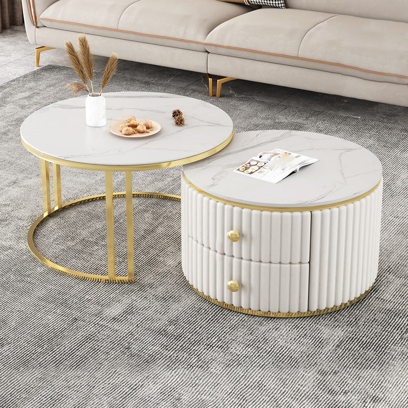 Slate and Metal Coffee Table Frame Nesting Coffee Table Set with Drawers