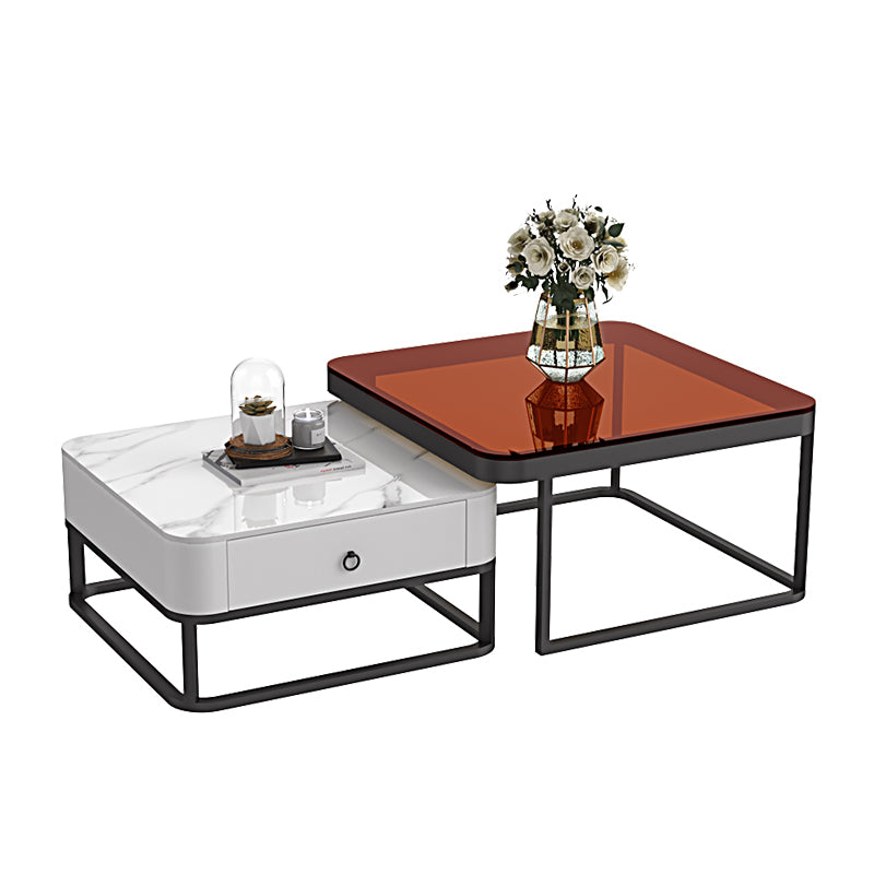 Glam Frame Coffee Table Slate/Glass Top Coffee Cocktail Table with Drawers