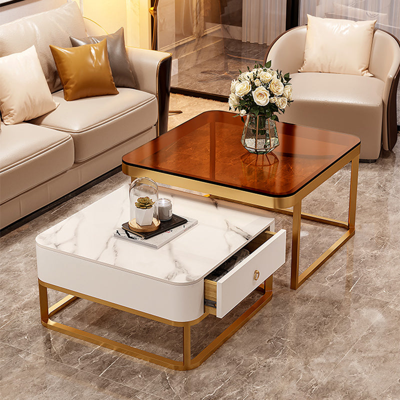 Glam Frame Coffee Table Slate/Glass Top Coffee Cocktail Table with Drawers