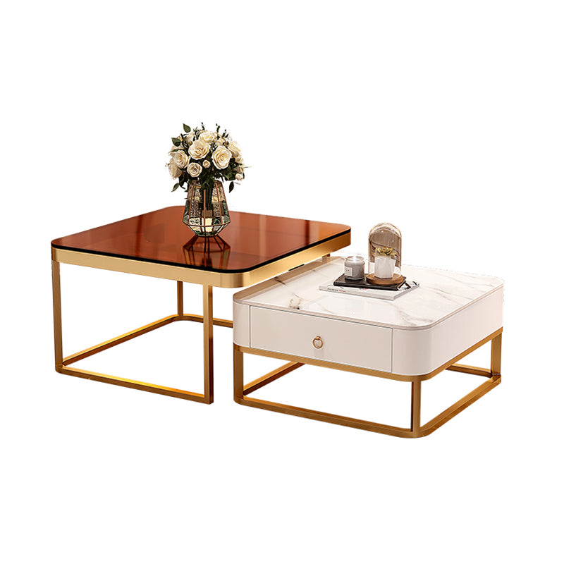 Glam Frame Coffee Table Slate/Glass Top Coffee Cocktail Table with Drawers