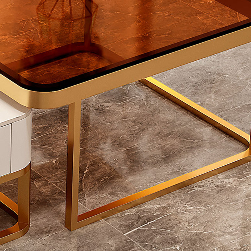 Glam Frame Coffee Table Slate/Glass Top Coffee Cocktail Table with Drawers