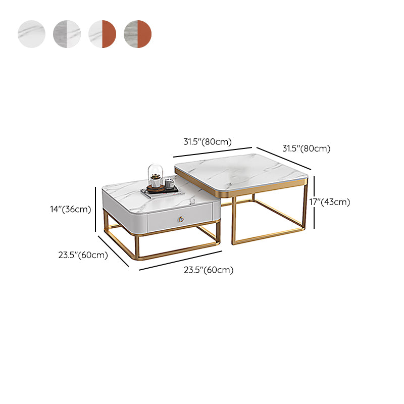 Glam Frame Coffee Table Slate/Glass Top Coffee Cocktail Table with Drawers
