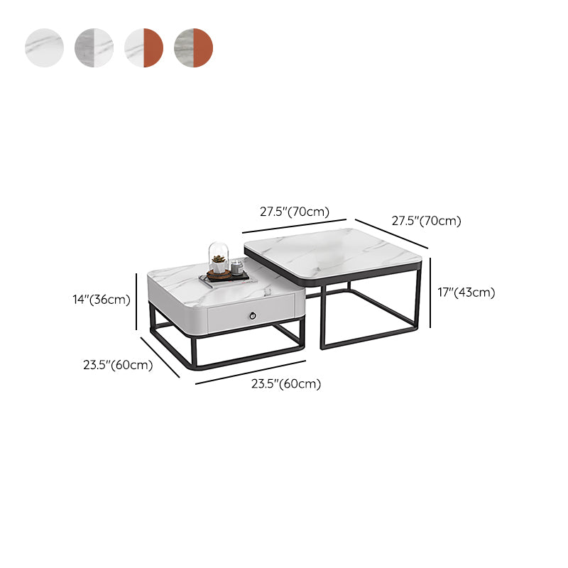Glam Frame Coffee Table Slate/Glass Top Coffee Cocktail Table with Drawers