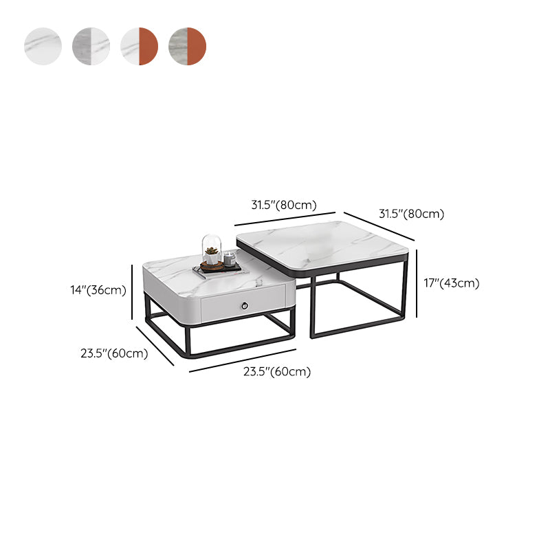 Glam Frame Coffee Table Slate/Glass Top Coffee Cocktail Table with Drawers