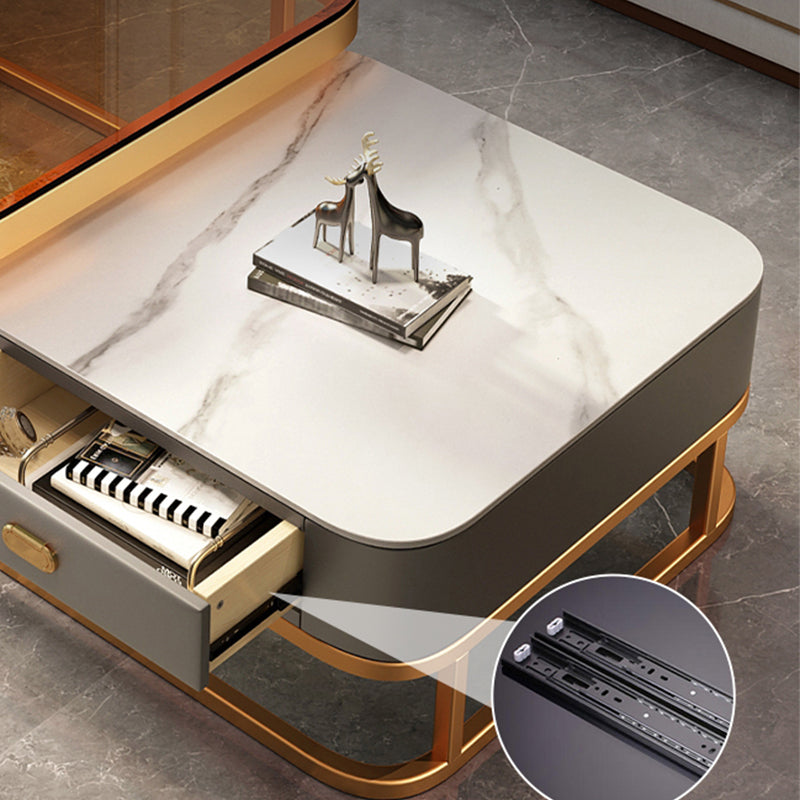 Modern 2 Nesting Glass Coffee Table Set Steel Frame Base 1 - Drawer Cocktail Table