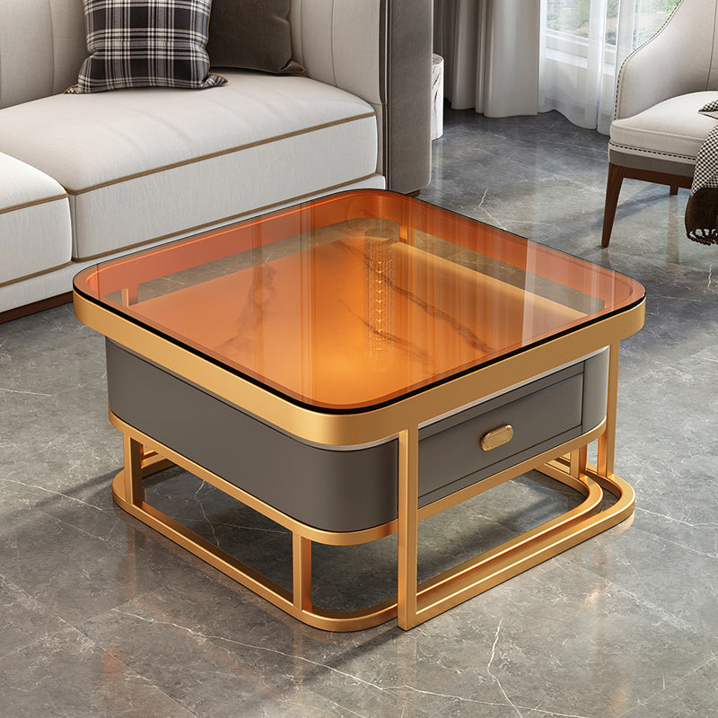 Modern 2 Nesting Glass Coffee Table Set Steel Frame Base 1 - Drawer Cocktail Table