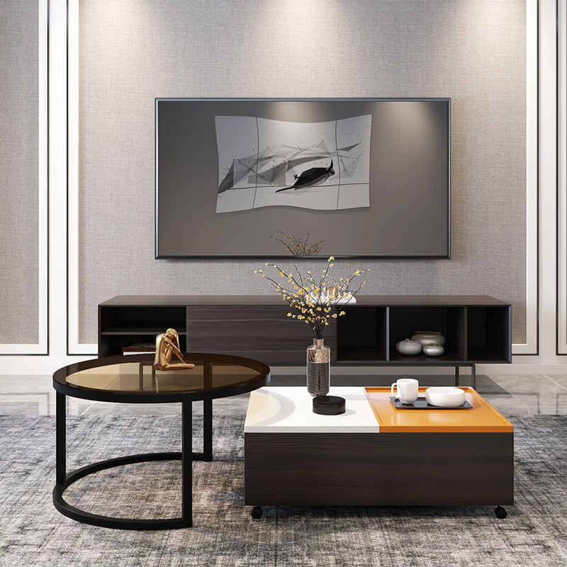 Modern 2 Nesting Coffee Table Set 31.5" W Glass & Wood Cocktail Table with Storage