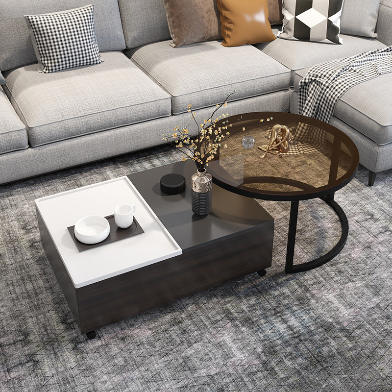 Modern 2 Nesting Coffee Table Set 31.5" W Glass & Wood Cocktail Table with Storage