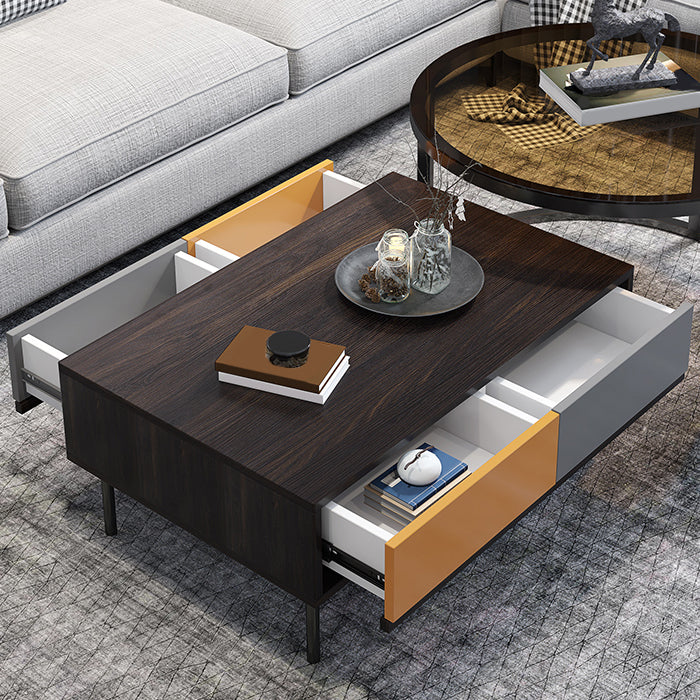 Modern 2 Nesting Coffee Table Set 31.5" W Glass & Wood Cocktail Table with Storage