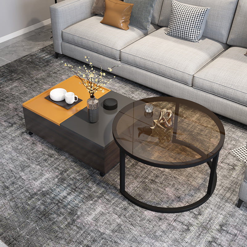 Modern 2 Nesting Coffee Table Set 31.5" W Glass & Wood Cocktail Table with Storage