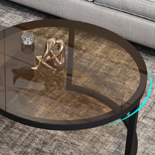 Modern 2 Nesting Coffee Table Set 31.5" W Glass & Wood Cocktail Table with Storage