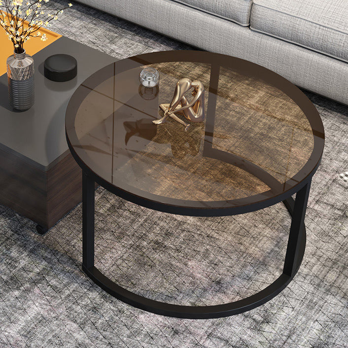 Modern 2 Nesting Coffee Table Set 31.5" W Glass & Wood Cocktail Table with Storage