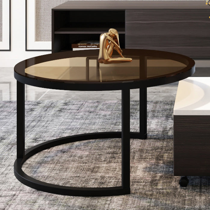 Modern 2 Nesting Coffee Table Set 31.5" W Glass & Wood Cocktail Table with Storage