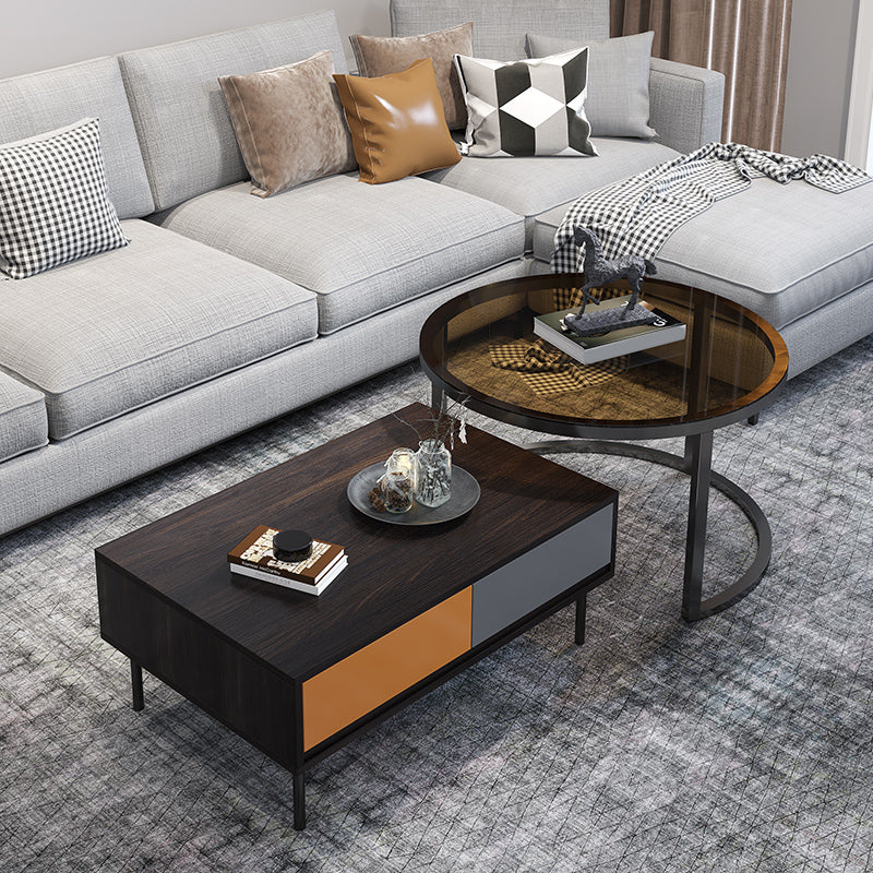 Modern 2 Nesting Coffee Table Set 31.5" W Glass & Wood Cocktail Table with Storage