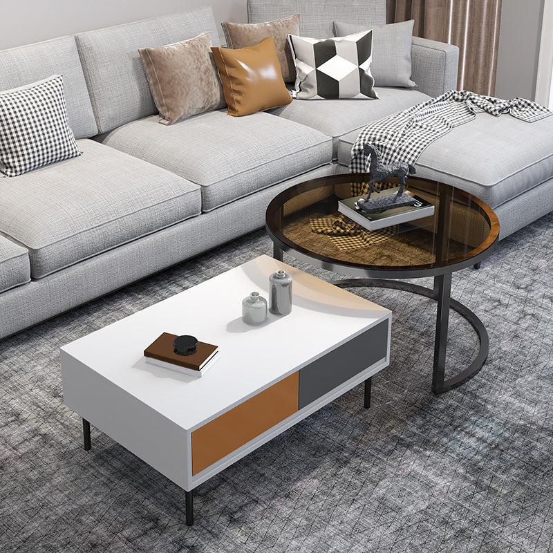 Modern 2 Nesting Coffee Table Set 31.5" W Glass & Wood Cocktail Table with Storage