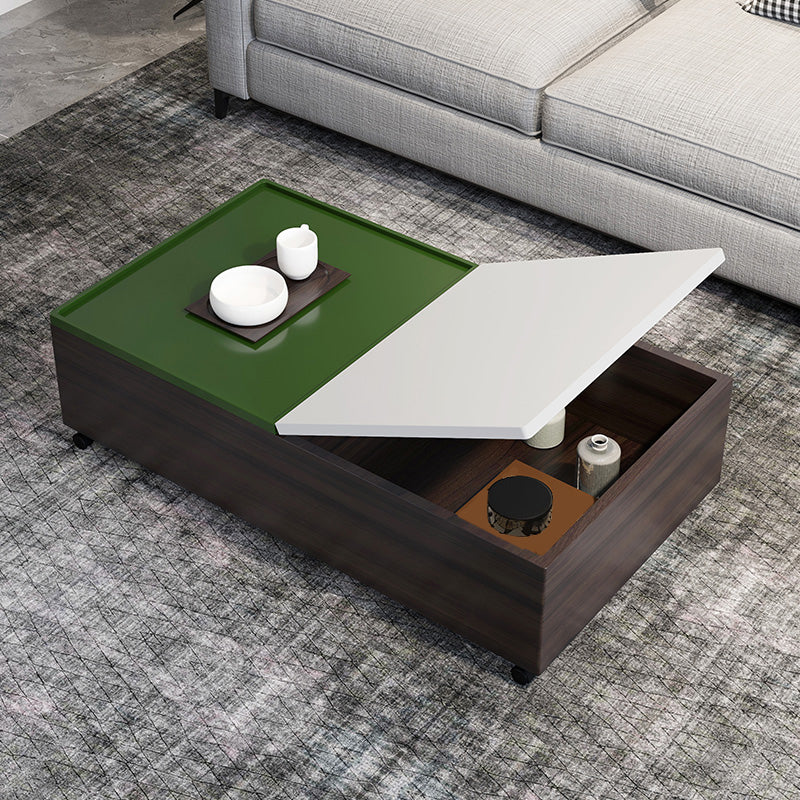 Modern 2 Nesting Coffee Table Set 31.5" W Glass & Wood Cocktail Table with Storage