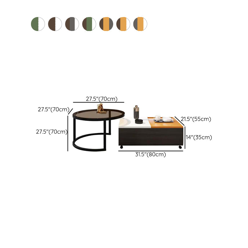 Modern 2 Nesting Coffee Table Set 31.5" W Glass & Wood Cocktail Table with Storage