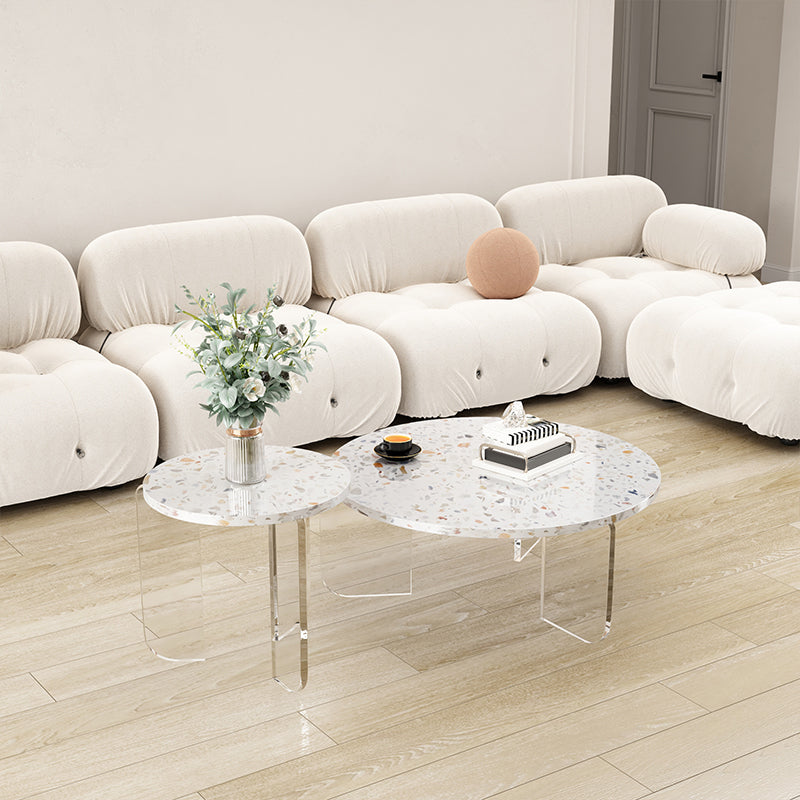 Round Terrazzo Coffee Cocktail Table Set with Acrylic/Ash Legs