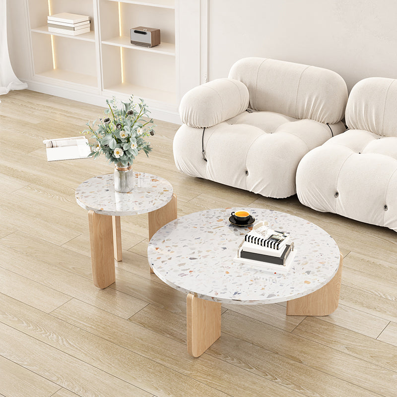Round Terrazzo Coffee Cocktail Table Set with Acrylic/Ash Legs