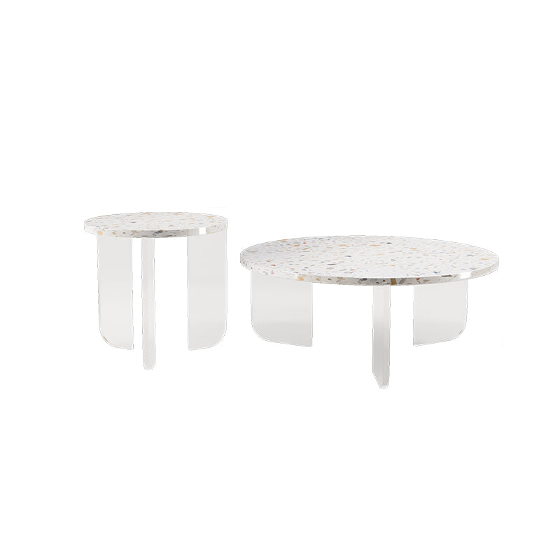 Round Terrazzo Coffee Cocktail Table Set with Acrylic/Ash Legs