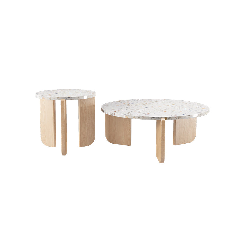 Round Terrazzo Coffee Cocktail Table Set with Acrylic/Ash Legs