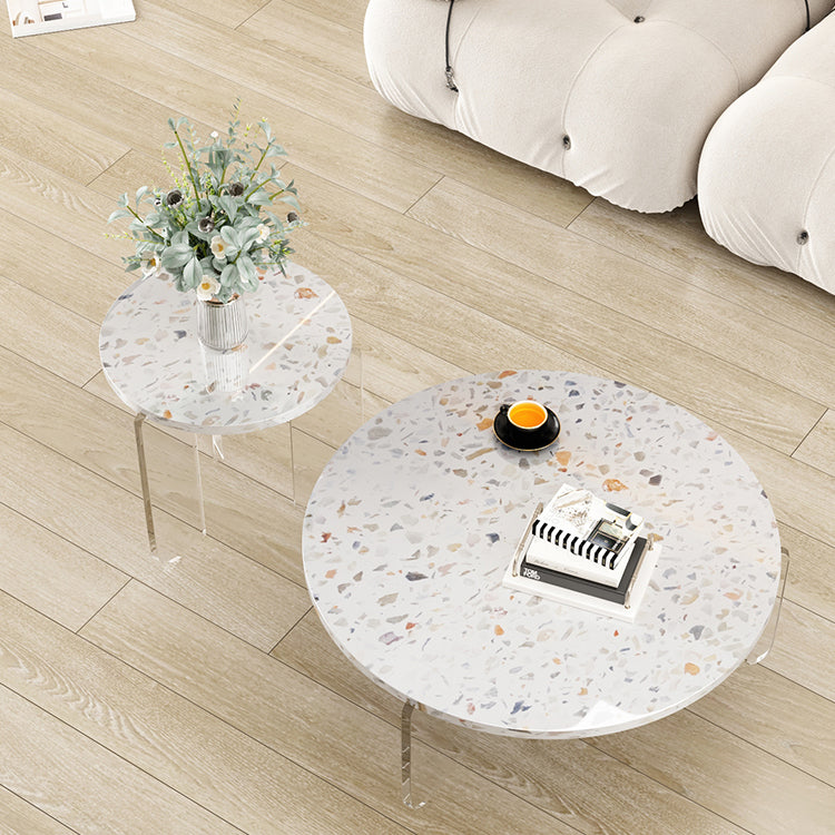 Round Terrazzo Coffee Cocktail Table Set with Acrylic/Ash Legs