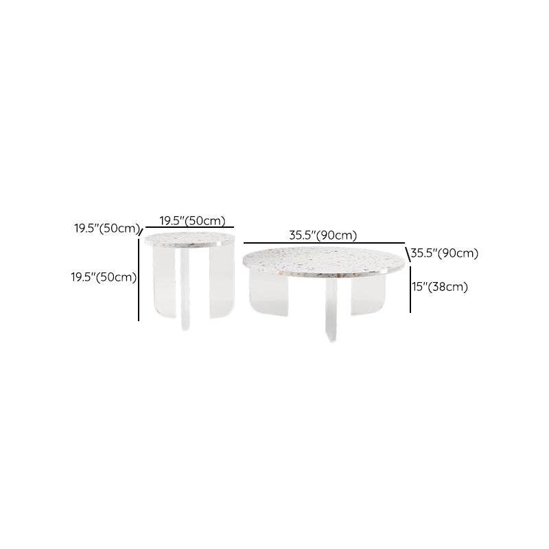 Round Terrazzo Coffee Cocktail Table Set with Acrylic/Ash Legs