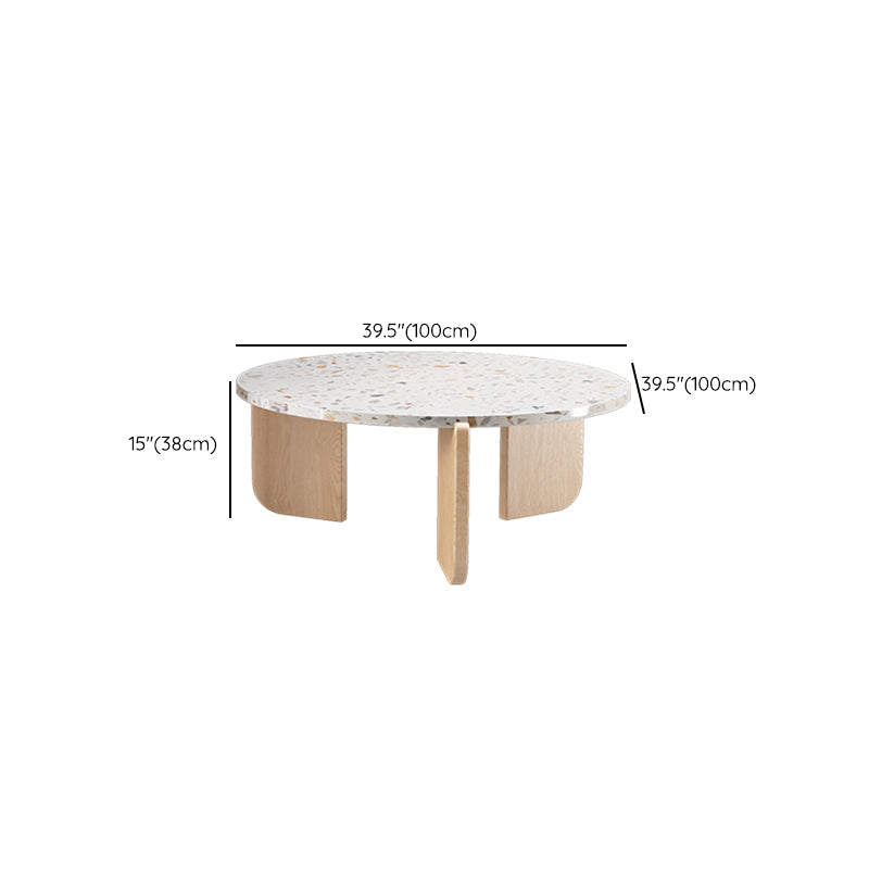 Round Terrazzo Coffee Cocktail Table Set with Acrylic/Ash Legs