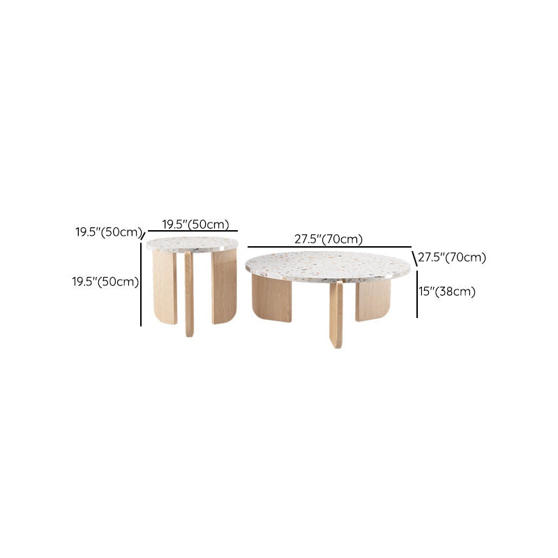Round Terrazzo Coffee Cocktail Table Set with Acrylic/Ash Legs