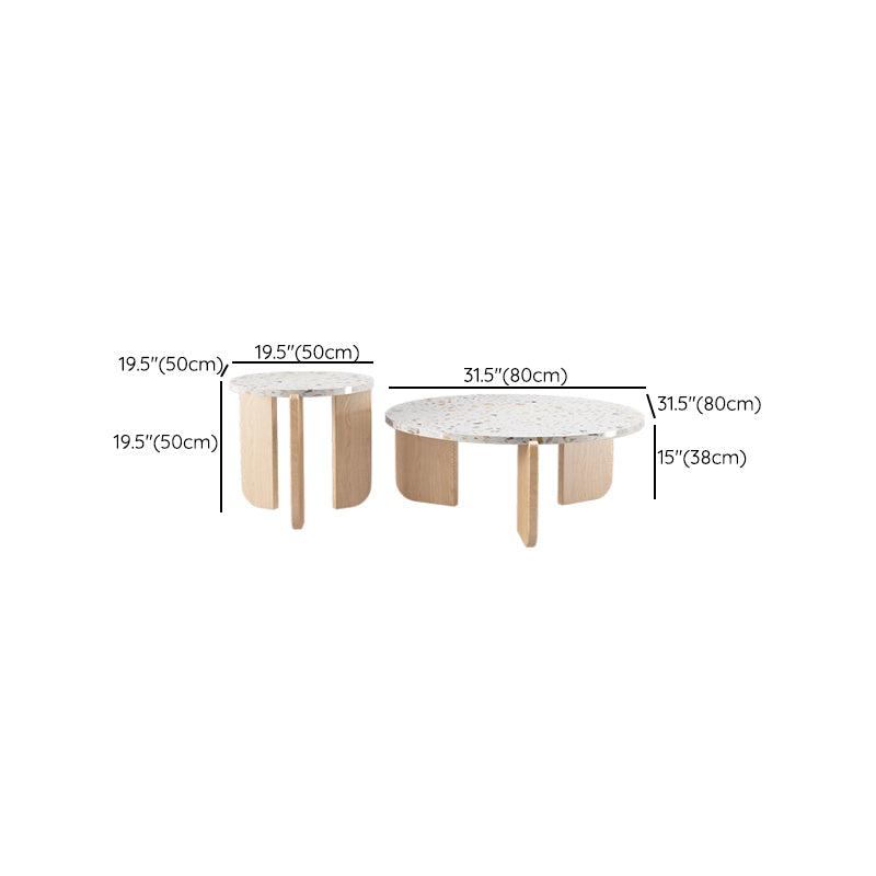 Round Terrazzo Coffee Cocktail Table Set with Acrylic/Ash Legs