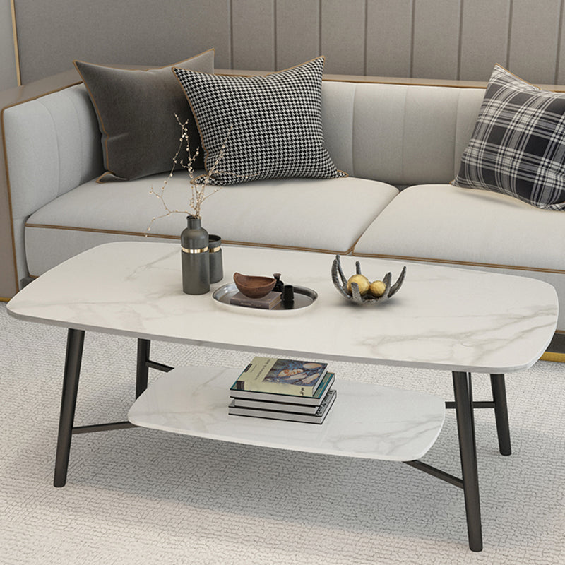Rectangular Slate Top Coffee Table 4 Legs 1 Single Cocktail Table with Storage Shelf