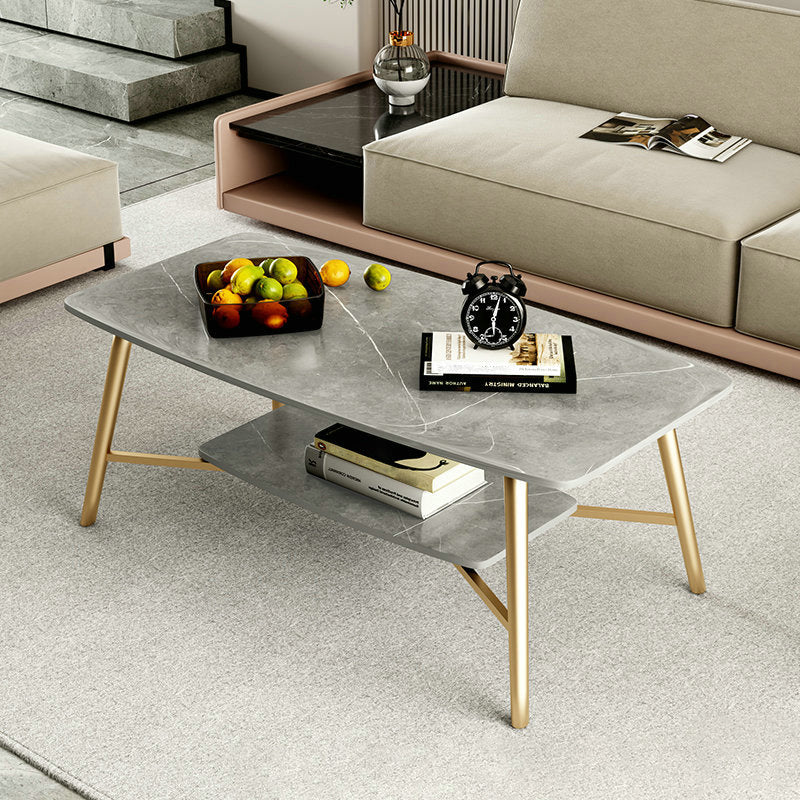 Rectangular Slate Top Coffee Table 4 Legs 1 Single Cocktail Table with Storage Shelf