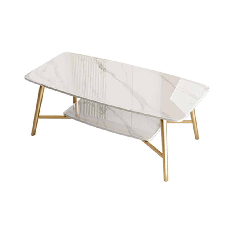 Rectangular Slate Top Coffee Table 4 Legs 1 Single Cocktail Table with Storage Shelf
