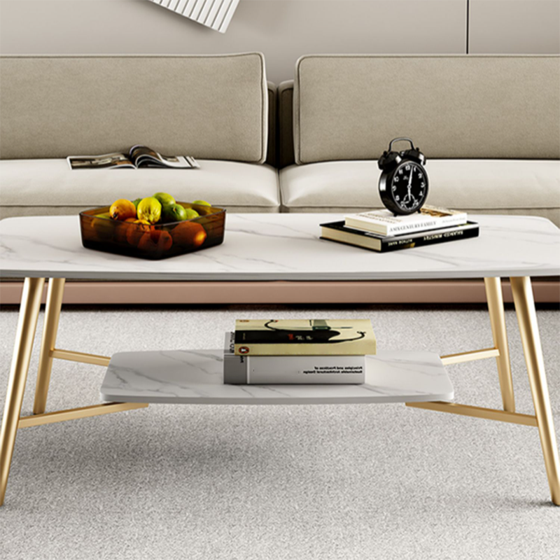 Rectangular Slate Top Coffee Table 4 Legs 1 Single Cocktail Table with Storage Shelf
