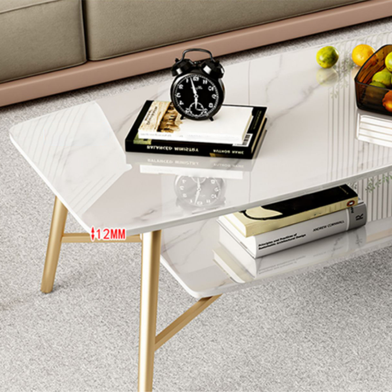 Rectangular Slate Top Coffee Table 4 Legs 1 Single Cocktail Table with Storage Shelf