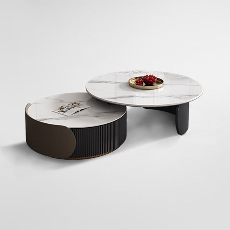 Round Coffee Table Slate Glam Nesting Coffee Table Set with Drawer