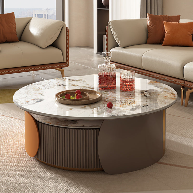 Round Coffee Table Slate Glam Nesting Coffee Table Set with Drawer