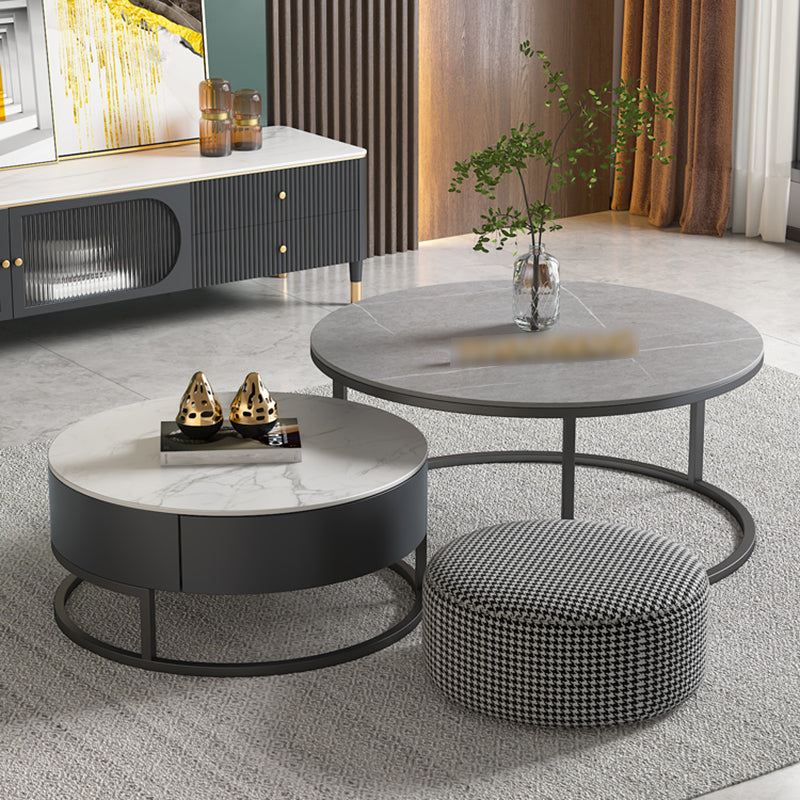 Round Nesting Coffee Table Set Frame Modern Coffee Table with Storage