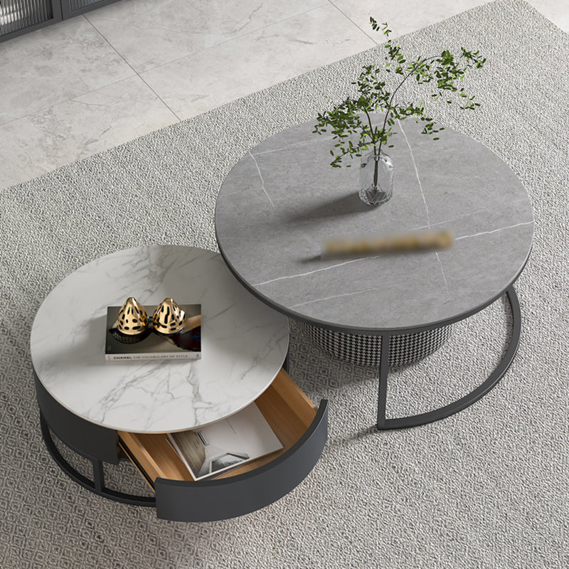 Round Nesting Coffee Table Set Frame Modern Coffee Table with Storage